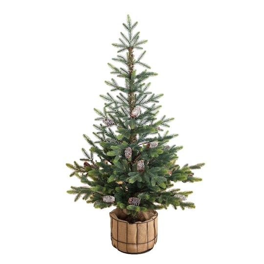 Nearly Natural 4ft. Unlit Artificial Balsam Fir Christmas Tree with Pinecones in Jute Wire Planter